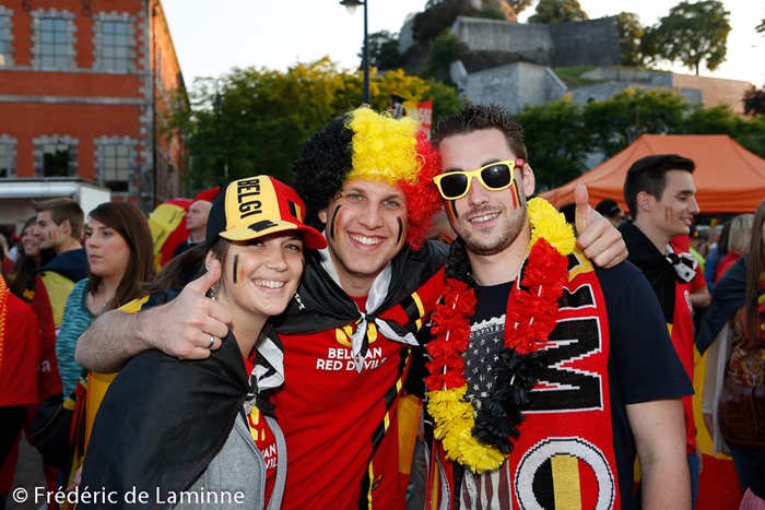 Fans / Supporters lors de la retransmission du match de Coupe du monde entre la Belgique et les USA qui s'est déroulée à Namur (Grognon) le 01/07 /2014.