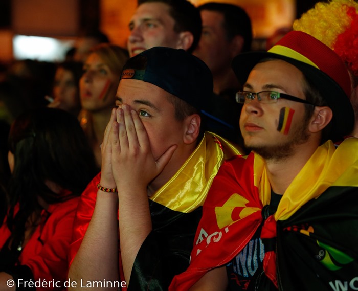Fans / Supporters lors de la retransmission du match de Coupe du monde entre la Belgique et les USA qui s'est déroulée à Namur (Grognon) le 01/07 /2014.