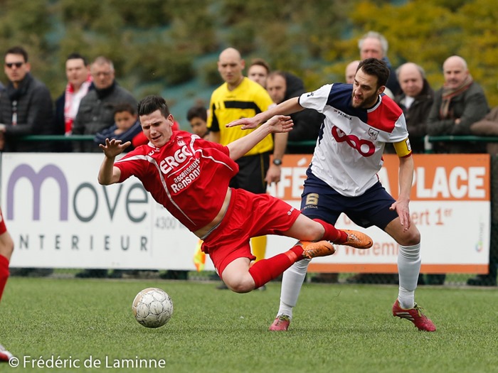 Match de Football promotion D entre Waremme et le RFC de Liège qui s'est déroulé à Waremme (Stade Leburton) le 06/04 /2015.