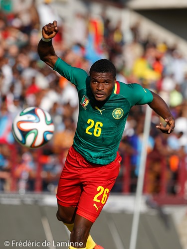 20150609 - Mons, Belgium : Cameroun's defender Ndassi NGWENI (#26) goes for a header during the friendly football game between Democratic Replublic of Congo and Cameroun on 09/06/2015 in Mons (Albert)