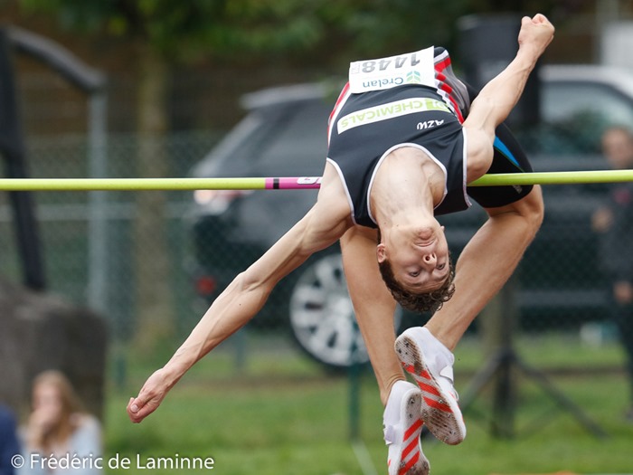 VERDONCK EMILE, champion de BE saut en hauteur espoirs lors du Championnat de Belgique d'Athlétisme Juniors-scolaires qui s'est déroulé à Nivelles (CABW) le 11/09/2016. Photo : Frédéric de Laminne