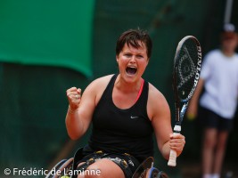 Aniek Van Koot of the Nederlands after winning her women’s wheelchair singles final match against Jordanne Whiley of Great Britain on day 5 of the  2015 Belgian Open tennis tournament in Géronsart(Namur) on August 1st, 2015.