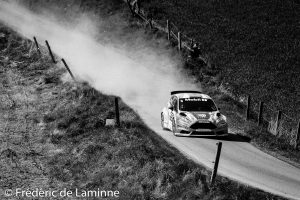 GEUSENS / CUVELIER (#8) sur Ford Fiesta R5 (RC2 R5) lors de la SS 11 Natoye du Rallye de Wallonie qui s’est déroulée à Maibelle (-) le 29/04/2017.